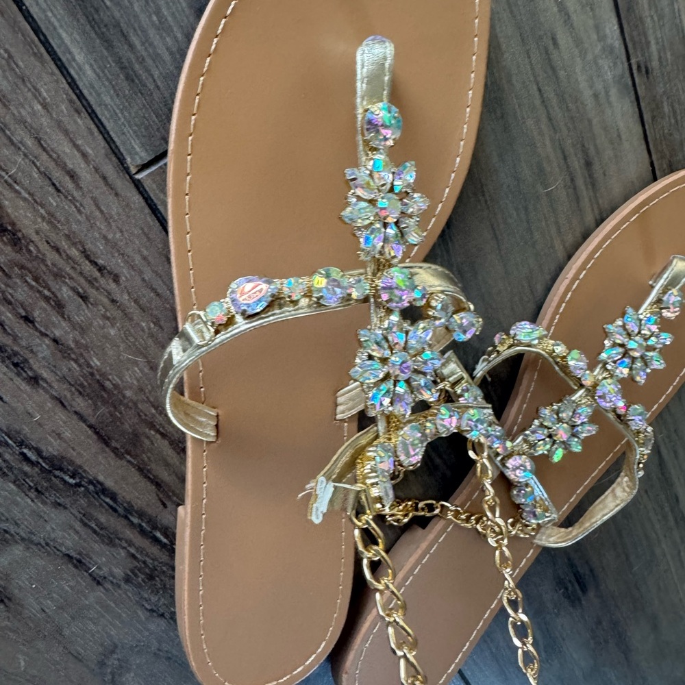 New Sandals Jeweled Bling Ankle Bracelet Slides 43 BRAND NEW Women's Size 12 - Picture 5 of 10